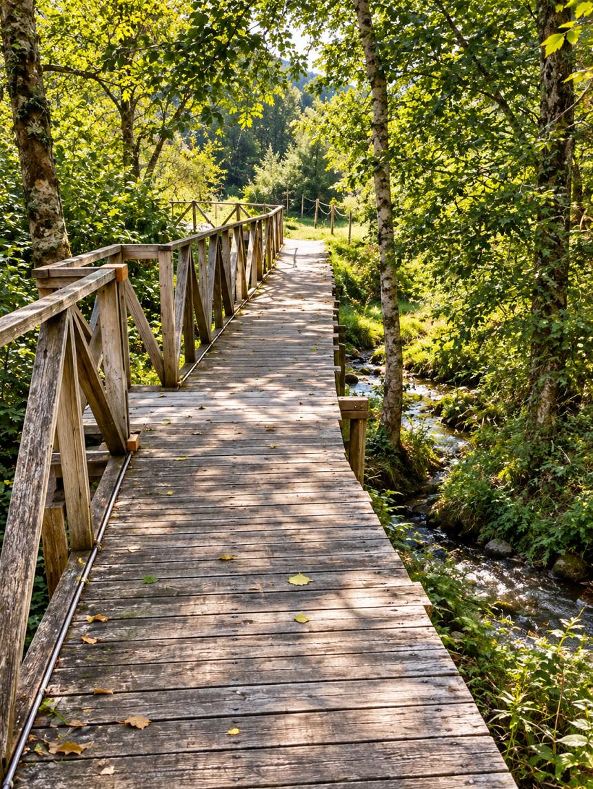 The footbridge over the water.